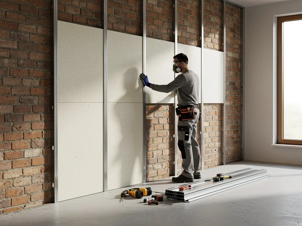 Isolation d'un mur intérieur par panneaux rigides sur ossature métallique
