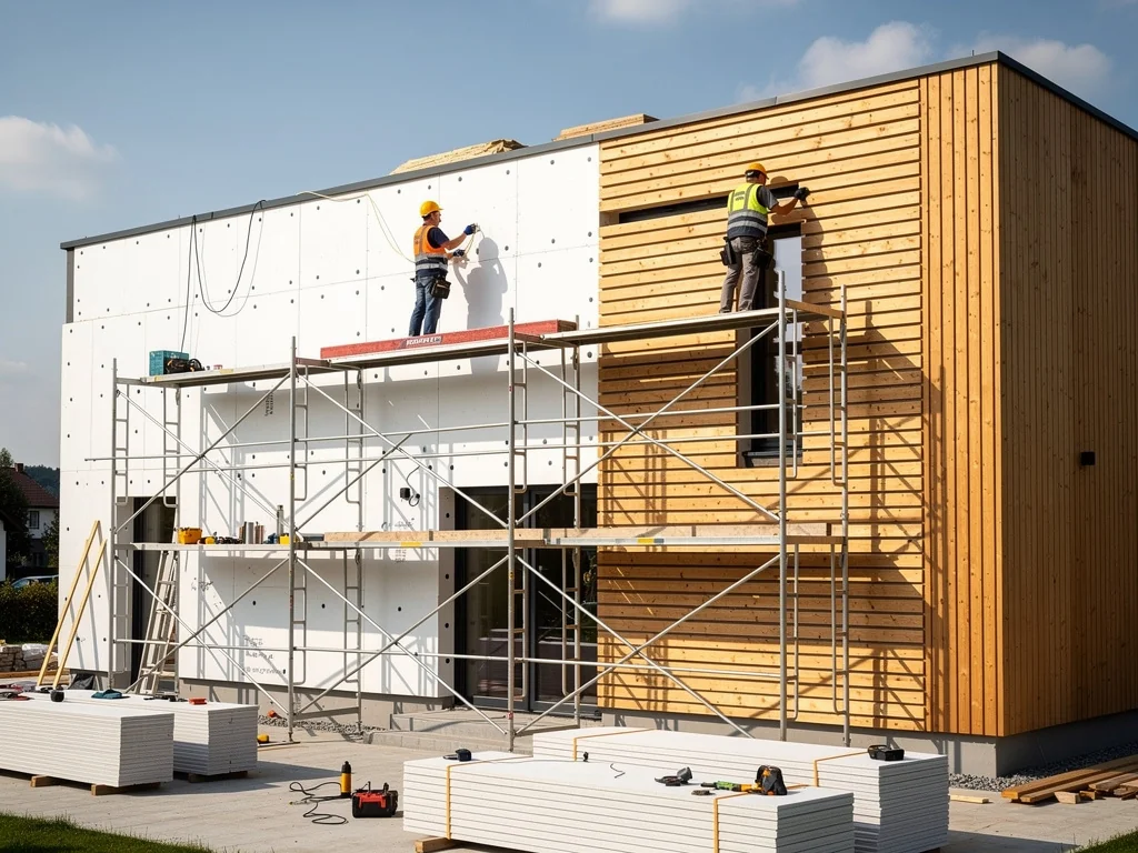 Isolation des murs par l'extérieur suivie de la pose d'un bardage bois